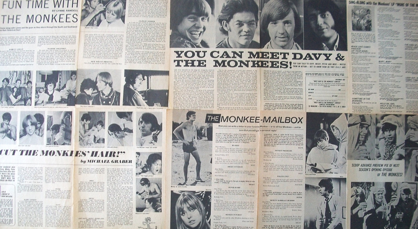THE MONKEES ~ Twenty (20) B&amp;W Vintage ARTICLES from 1967-1968 ~ B2 Clipp... - $10.92