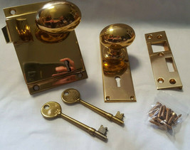 Vtg Sargent &amp; Co. Brass Door Knob Deadbolt W/ Hardware And Two Skeleton Keys - £236.25 GBP