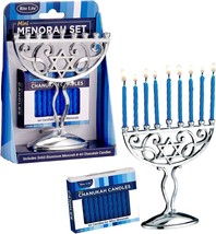 Rite Lite Silver Mini Menorah &amp; Mini Chanukah Candles  Jewish Judaica Hannukah - £10.79 GBP