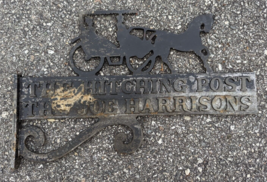 Vintage Double-sided Bracket The Hitching Post Cast Aluminum Sign As Is Damaged image 2