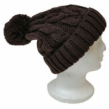 Pom Pom Knit Beanie Braided Color Plain Ski Cap Skull Hat Winter  Dark B... - £17.43 GBP