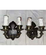 Pair Of Antique Brass/ Metal Wall Scones, Electric Lights 7” X 5.5” Pull... - £102.57 GBP