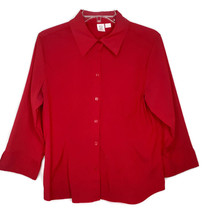 Apt.9 Womens Blouse Size Large Button Front 3/4 Sleeve Collared Solid Red - £10.43 GBP