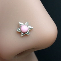 925 Argent Sterling Étoile Pierre Rose Nez Clou Indien Entortillé Oxydé Bague - £11.94 GBP