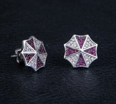 2.00Ct Red Ruby Simulated Umbrella Stud Earring 14k White Gold Plated Silver - £79.12 GBP