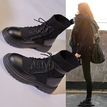 Women Casual Boots Black Leather Platform Booties Woman Autumn Winter Fashion Wa - £38.99 GBP