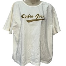 Vintage Route 66 Womens Short Sleeve T-Shirt White Rodeo Girl Glitter Graphic 1X - £18.47 GBP