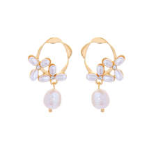 Cubic Zirconia &amp; Pearl 18K Gold-Plated Flower Drop Earrings - £10.44 GBP