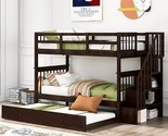 Bunk Bed Twin Over Twin Size With Trundle And Storage Stairs, Solid Wood... - £749.02 GBP