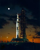 Apollo 17 Saturn V At Launch Pad 39A Under Full Moon 8X10 Nasa Photo Reprint - £6.63 GBP