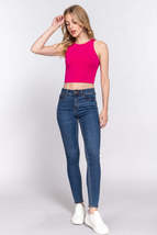 Magenta Sleeveless Racer Back Tank Tops Halter Neck Crop Tops - £3.99 GBP