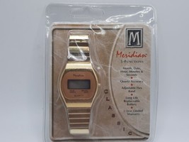 Vintage New Old Stock Meridian Class LCD Men Quartz Retro Stretch Stainless Band - £31.87 GBP