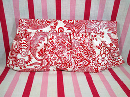 Fabulous Vintage Red and White Floral &amp; Gingham Magnetic Closure Clutch Handbag - £21.94 GBP