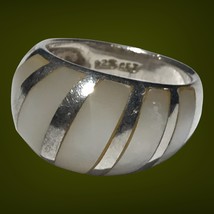 Sterling Silver Mother of Pearl Dome Ring CFJ 925 Thailand Size 6.5 - £35.97 GBP