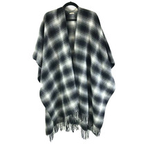 Ecote Urban Outfitters Womens Poncho Sweater Wrap Fringe Plaid Black White - £19.41 GBP