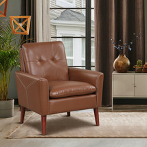 Leather Accent Chair Solid Wood Legs Tufted Padded Cushions Modern Living Room  - £167.82 GBP