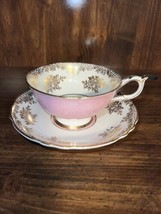Paragon Tea Cup &amp; Saucer Mottled Pink And Gold Flower Double Stamped - $125.00