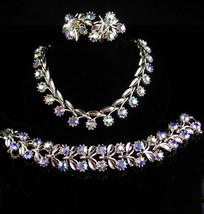 LIsner Parure - vintage necklace - ab Bracelet - clip on earrings - unsigned blu - £114.56 GBP