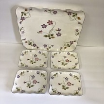 Vintage Tominaga Japan - Violet Romance Floral Pattern Serving Tray &amp; Plates EUC - £36.73 GBP