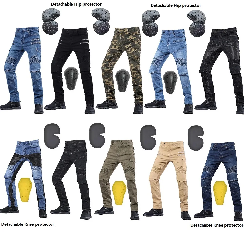 Motorcycle Riding Jeans With Knee Hip Pads Men&#39;s Motocross Casual Riding - $30.36+