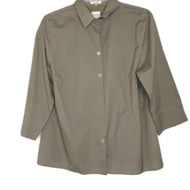 Chico&#39;s Womens Blouse Size 1 Button Front 3/4 Sleeve Collared Army Green - $13.97