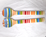 Melamine 13” Salad Servers 2 Piece Set Santa Fe Colorful Striped Spoon Fork - £9.47 GBP