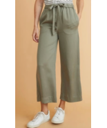 Marine Layer Pants Womens M Olive Green Aly Wide Leg Cropped Tencel Waist Tie - €33,99 EUR