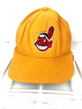 RARE Vintage Cleveland Indians Yellow Snapback Hat Chief Wahoo New Era Med/Lg - £57.43 GBP