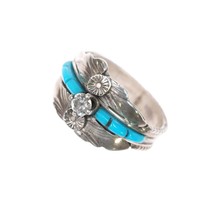 sz9.5 1980&#39;s S Ray Navajo Sterling, turquoise, cz ring - $84.15