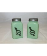 New Jade Green Glass Salt &amp; Pepper Shakers Art Deco Badge Arch Retro Style - £12.78 GBP