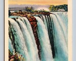 Terrapin Falls from Goat Isle Niagara Falls New York NY UNP Linen Postca... - $2.92