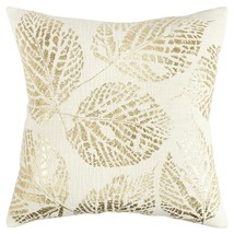 Ivory Gold Metallic Foil Leaf Pattern Throw Pillow - £59.36 GBP