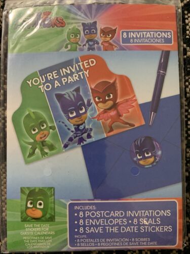 PJ MASKS INVITATIONS (8) Birthday Party Supplies Stationery Cards Notes Disney. - $9.78