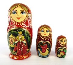 Matryoshka Nesting Dolls 3.9&quot; 3 Pc., Traditional Fairytale Hand Made Rus... - £24.11 GBP