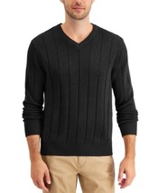 Club Room Men&#39;s Drop-Needle V-Neck Cotton Sweater in Deep Black-XL - $19.99