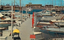 Chrome Postcard CA O151 The Marina Long Beach Sail Boat Man Walking on Pier - £2.59 GBP