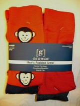 George Men&#39;s Fashion Novelty Crew Socks 6 Pair Shoe Size 6-12  Monkey NEW - £13.39 GBP