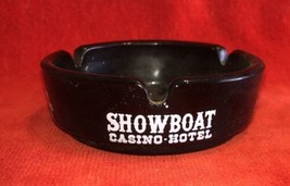 Showboat Casino Hotel  Black Glass Ashtray Las Vegas 3 1/4&quot;  Vintage - $24.75