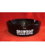 Showboat Casino Hotel  Black Glass Ashtray Las Vegas 3 1/4&quot;  Vintage - £19.51 GBP