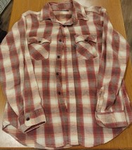 Vintage Levi’s Plaid Flannel Shirt Long Sleeve Red Tan Plaid Sz Large 2 Pocket - £29.83 GBP
