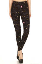 Black Cats Printed, High Waisted Leggings In A Fit Style, With An Elastic Waistb - £6.29 GBP
