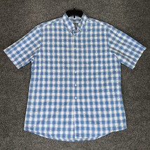 Jos A Bank Shirt Men Large Blue Plaid Seersucker Short Sleeve Button Dow... - $21.67