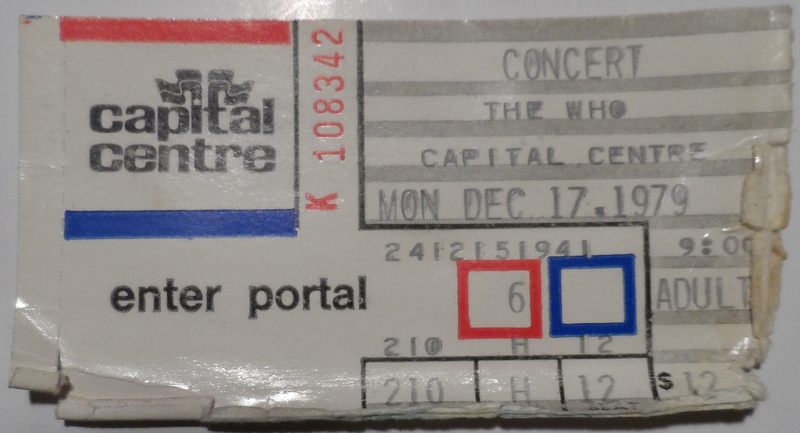 THE WHO 1979 The Capital Centre Landover Maryland Ticket Stub Vintage VG... - $12.77
