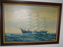 Vintage Signed Oil Painting On Canvas, “Full Masted Scooner” - Signed: K.Maskell - £97.34 GBP