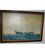 VINTAGE SIGNED OIL PAINTING ON CANVAS, “FULL MASTED SCOONER” - SIGNED: K... - €105,77 EUR