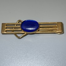 Swank Klip B&amp;W Plated Tie Bar With Beautiful Cobalt Stone - £41.68 GBP