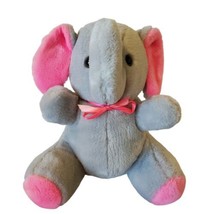 Vintage America Wego 1982 Elephant Plush Stuffed Animal Gray Pink Bow Korea 10&quot; - $48.27