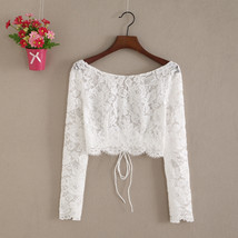 White Lace Crop Tops Wedding Bridesmaid Long Sleeves Off-Shoulder Lace Tops image 1