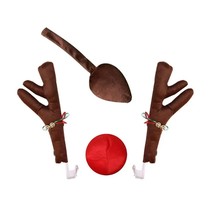 4Pcs Christmas Rein Car Decoration Kit 2 Antlers 1 Red Nose 1 Tail Auto Decorati - £87.56 GBP
