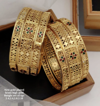 Plaqué Or Indien Bollywood Style 1 Gram Ensemble De 6 Bracelet Kada Jewelry - £37.36 GBP